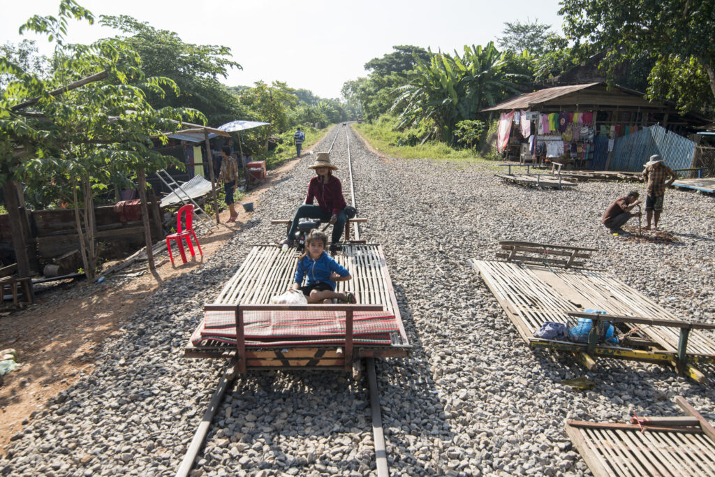 the Railway line of the Bamboo Train near the city centre of Battambang, Cambodia