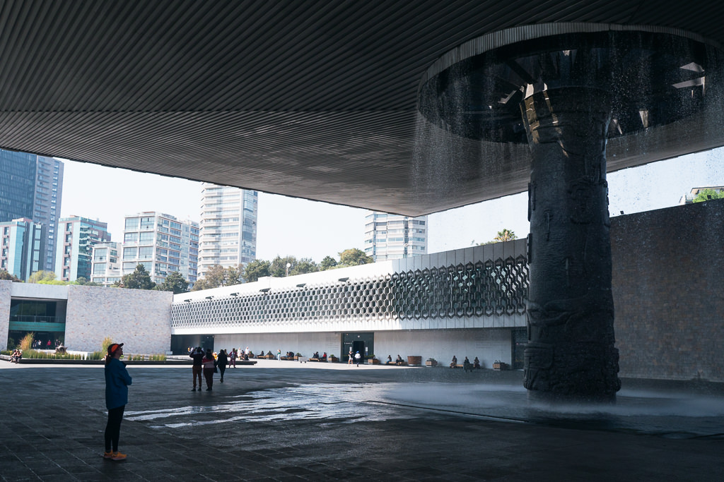 Central courtyard of the National Museum of Anthropology (Museo Nacional de Antropología) in Mexico City dominated by "El Paraguas"