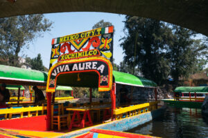 A boat painted in bright colors in Xochimilco, Mexico City